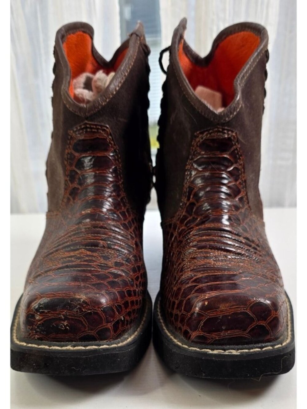 Ariat Fatbaby Women’s 7B Brown Faux Python Snakeskin Western Ankle Boots